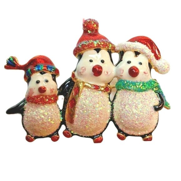 Penguin Family Brooch & Gold Wreath Pin With Faux Pearls A342 - Picture 5 of 10